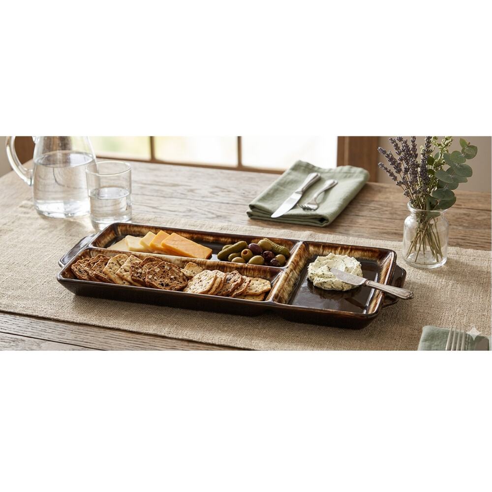 Vintage Pfaltzgraff Gourmet Brown Drip Divided Serving Tray - MCM USA 15x5.5 - Picture 2 of 6